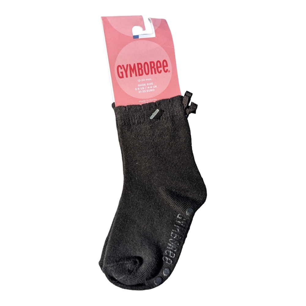Gymboree Girls 12-24m shoe 5-6 Black Sock w/ Non slip and Bow